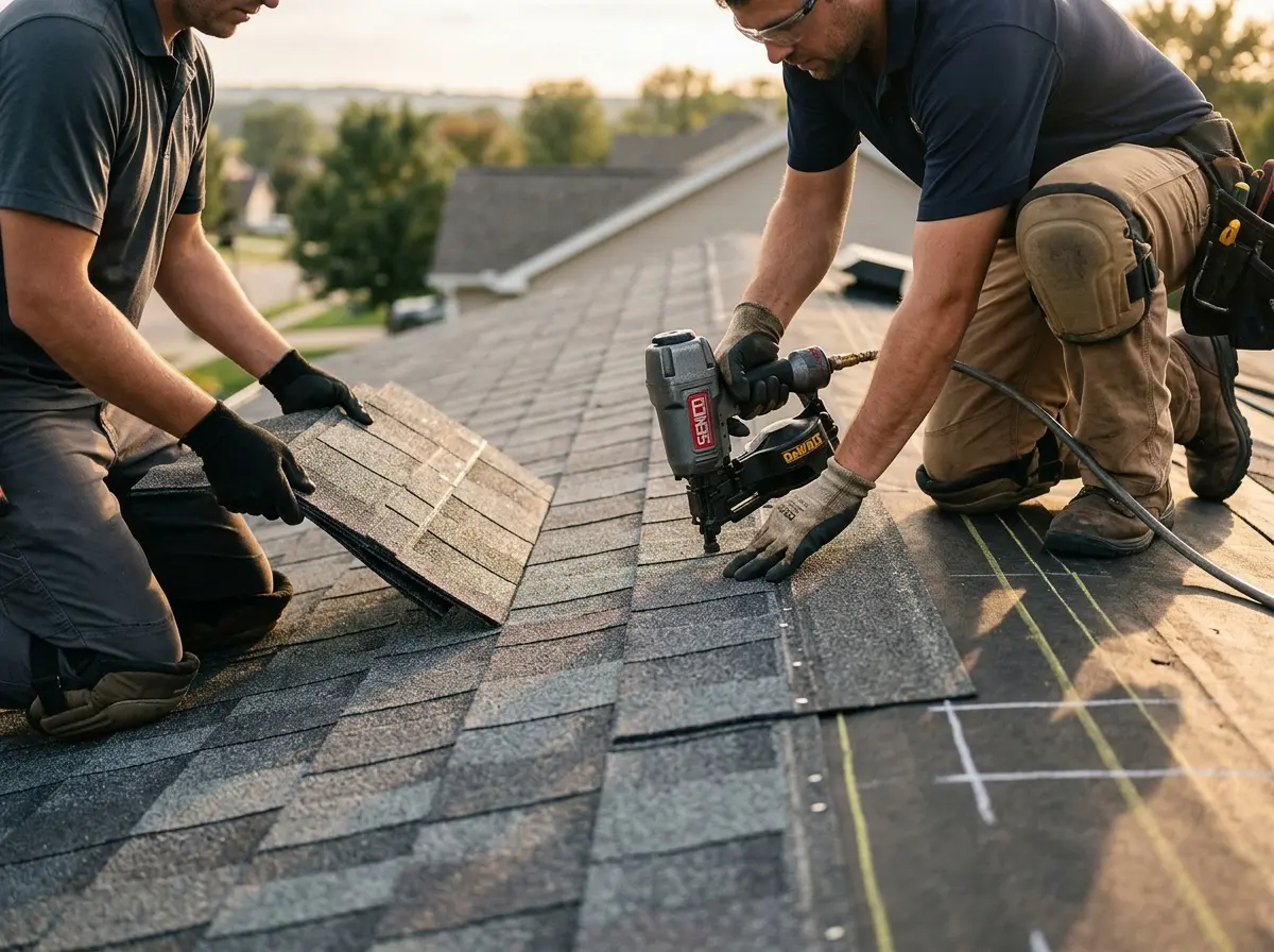 Professional roofer working on a residential roof in Pemberton